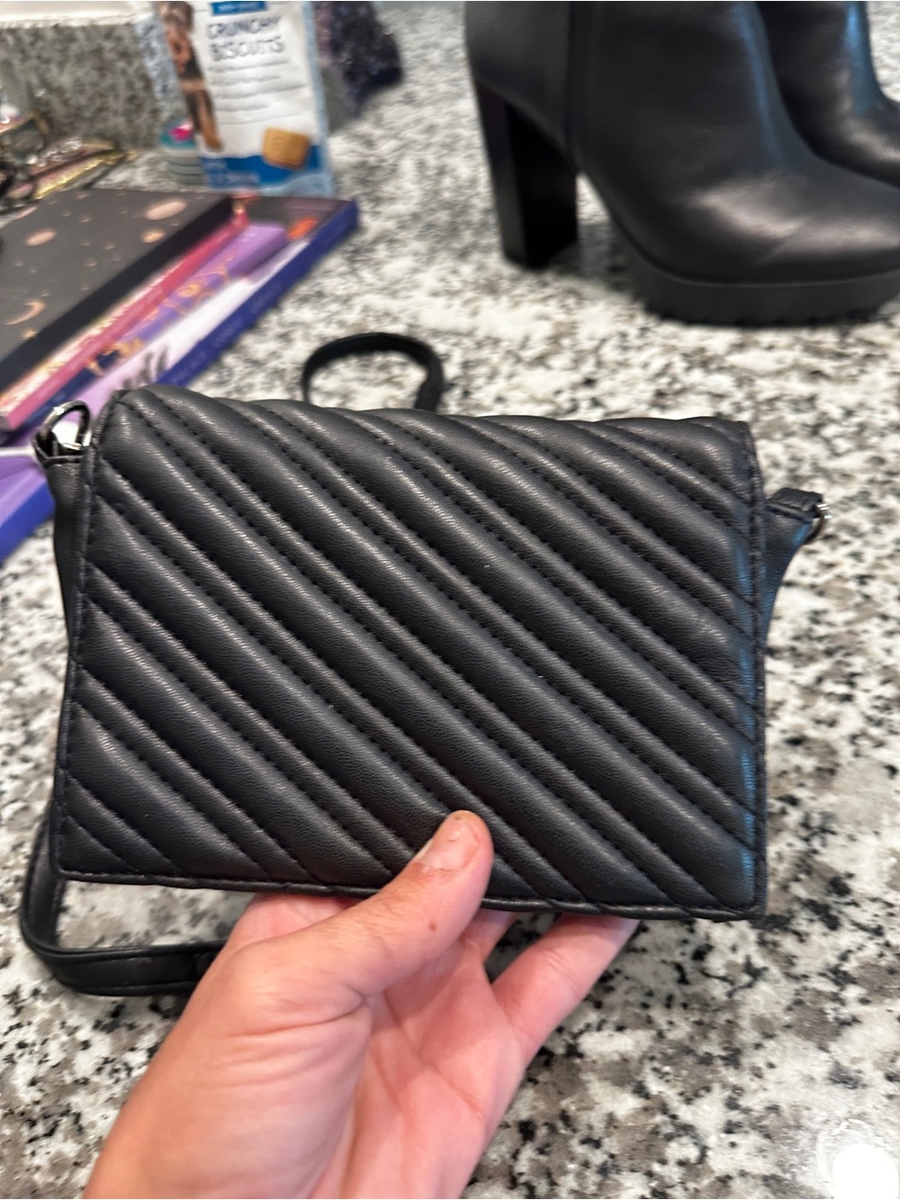 Express Black Quilted Diagonal Crossbody Bag
